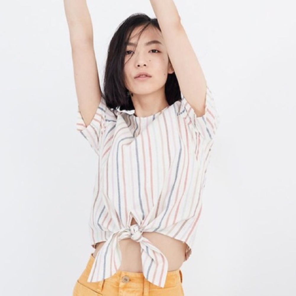 Madewell Rainbow Striped Tie-Front Top